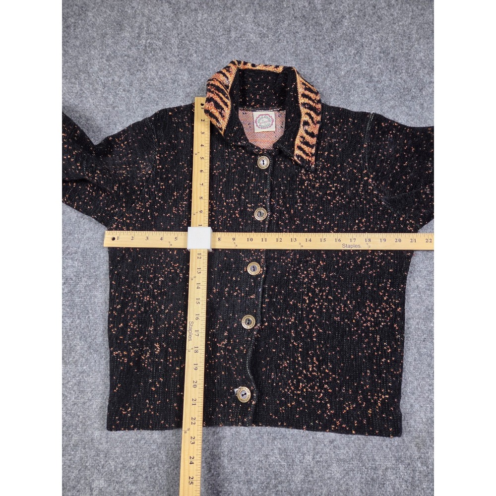 Vintage 90s Sugar Street Weavers Tiger Tapestry Cardigan Jacket Chenille USA M/L - Picture 2 of 9